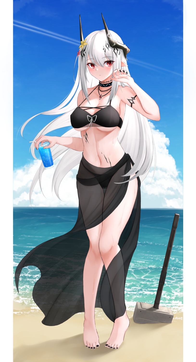 arknights, bikini, horns, mudrock_(arknights), nankaichimu, pointy_ears, see_through, swimsuits