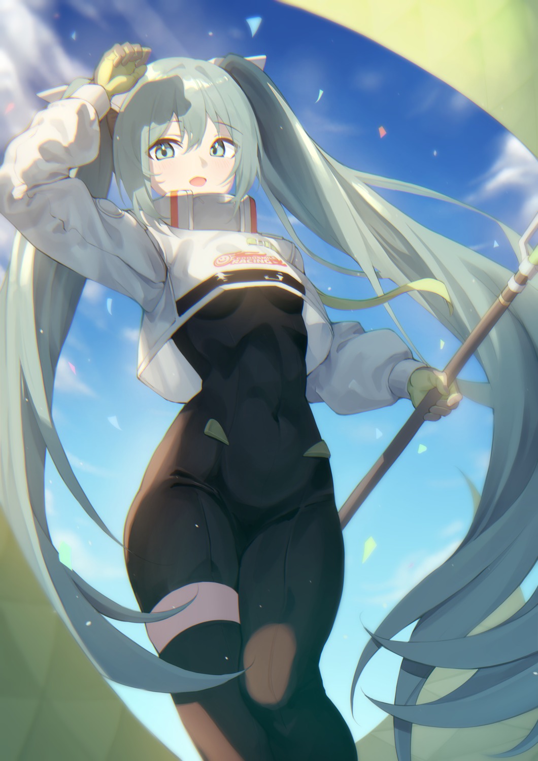 bodysuit, goodsmile_racing, hatsune_miku, racing_miku, sayu_(mini_2704), thighhighs, vocaloid