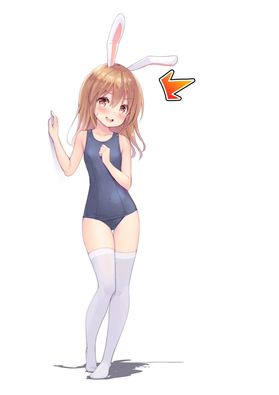 animal_ears, bunny_ears, school_swimsuit, swimsuits, tenjou_ryuka, thighhighs