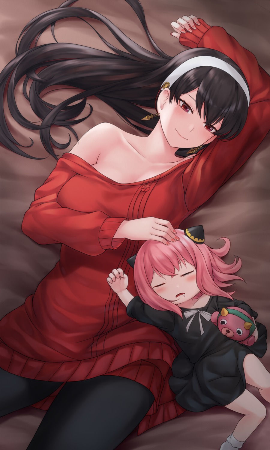 anya_forger, chien_zero, dress, no_bra, open_shirt, pantyhose, spy_x_family, sweater, yor_briar