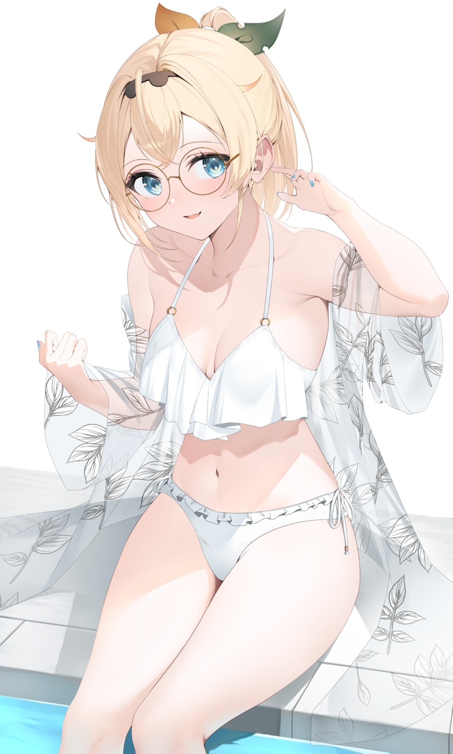 bikini, hololive, kazama_iroha, megane, open_shirt, ryuya, see_through, swimsuits