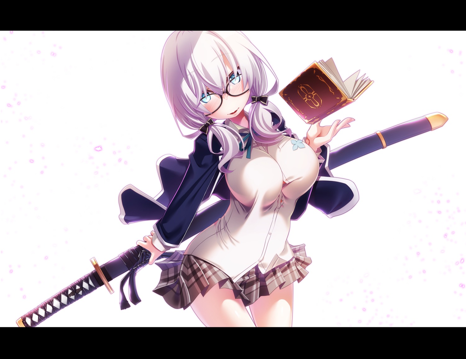 ars_almal, megane, nijisanji, sakuya_tsuitachi, seifuku, skirt_lift, sword