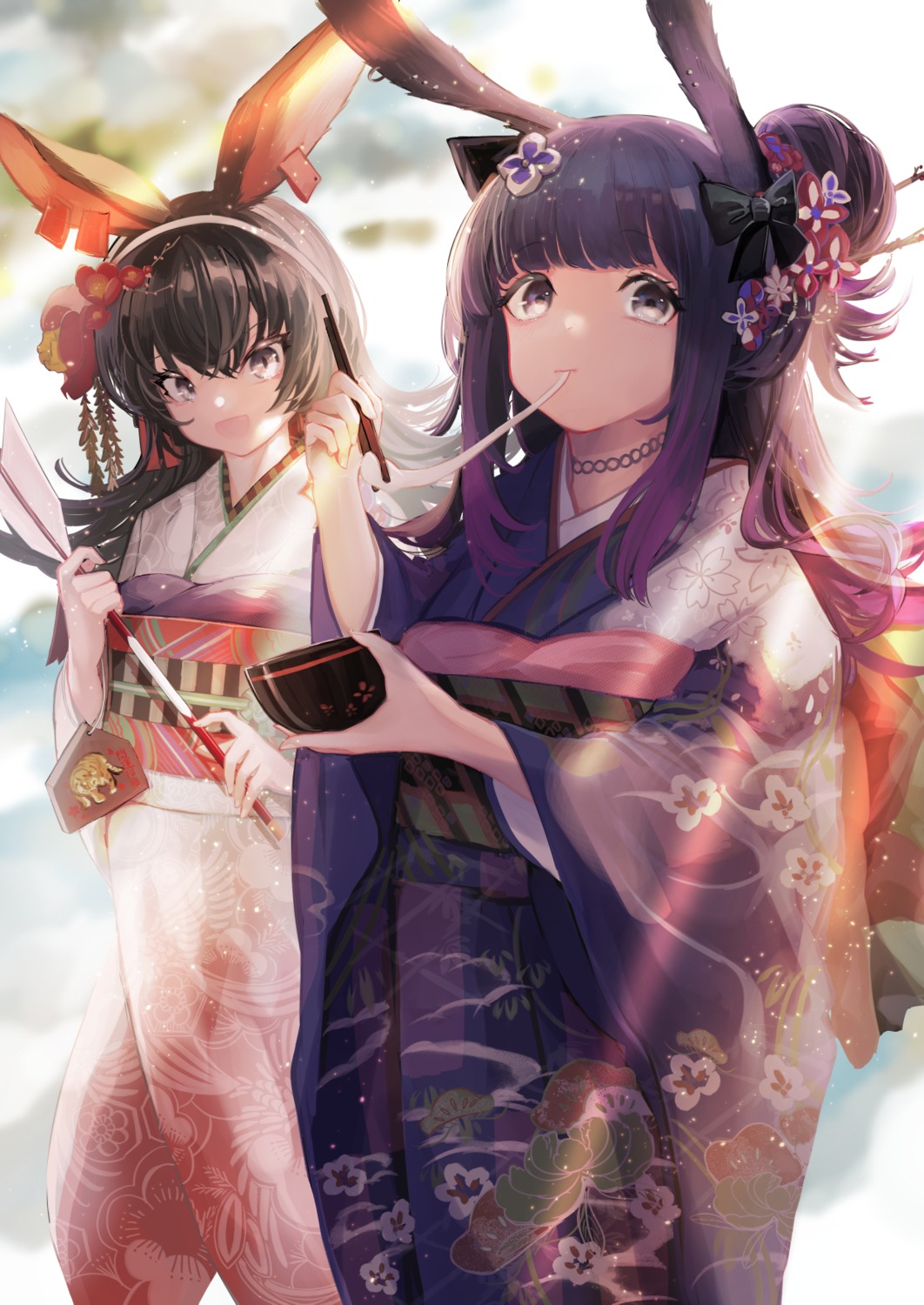 animal_ears, april_(arknights), arknights, bunny_ears, hemorina, kimono, rope_(arknights)