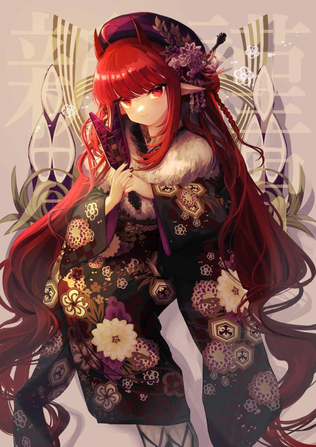 arknights, hemorina, horns, kimono, pointy_ears, vigna_(arknights)