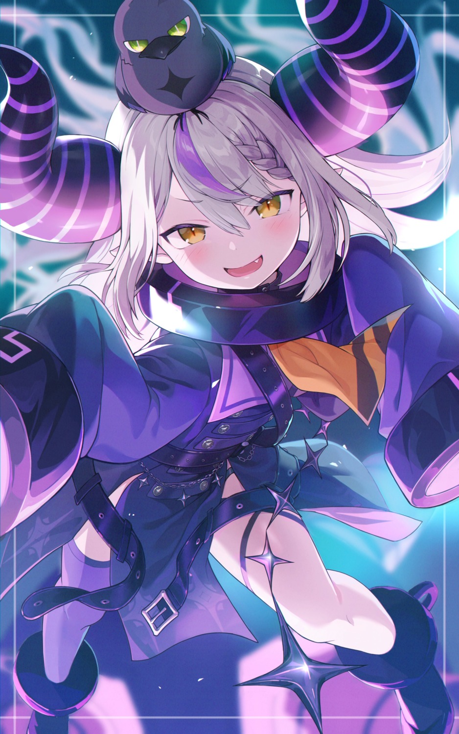 crow_(la+_darknesss), dress, garter, hololive, horns, la+_darknesss, nobusawa_osamu, pointy_ears