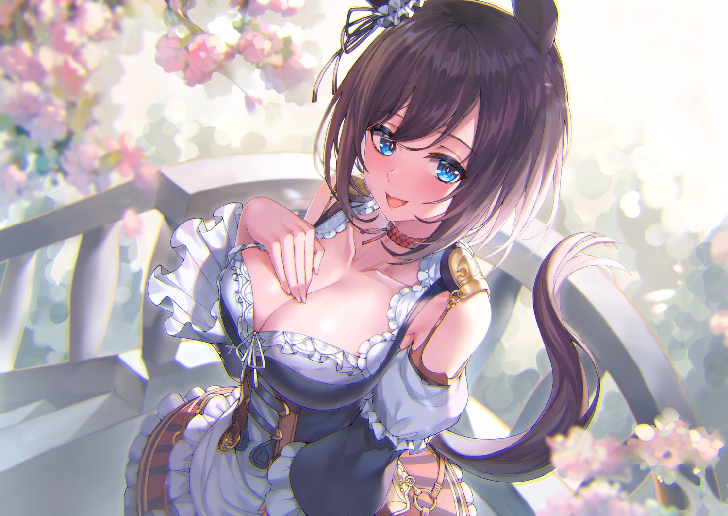animal_ears, cleavage, dress, eishin_flash_(umamusume), tail, togami_(tobysou526), uma_musume_pretty_derby