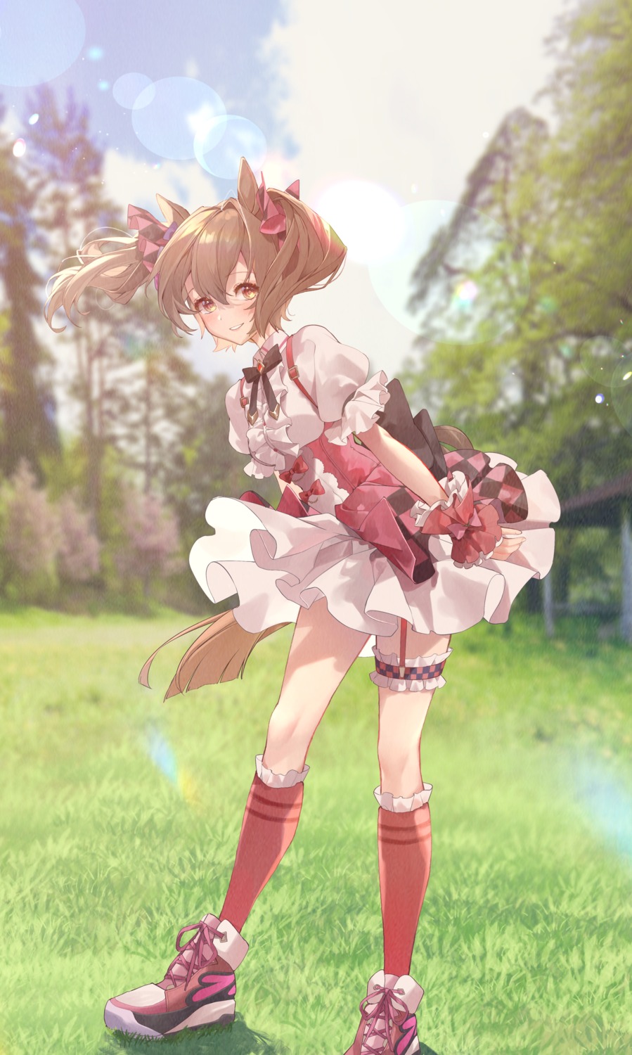 animal_ears, dress, garter, lolita_fashion, smart_falcon_(umamusume), tail, uma_musume_pretty_derby, yogukasu