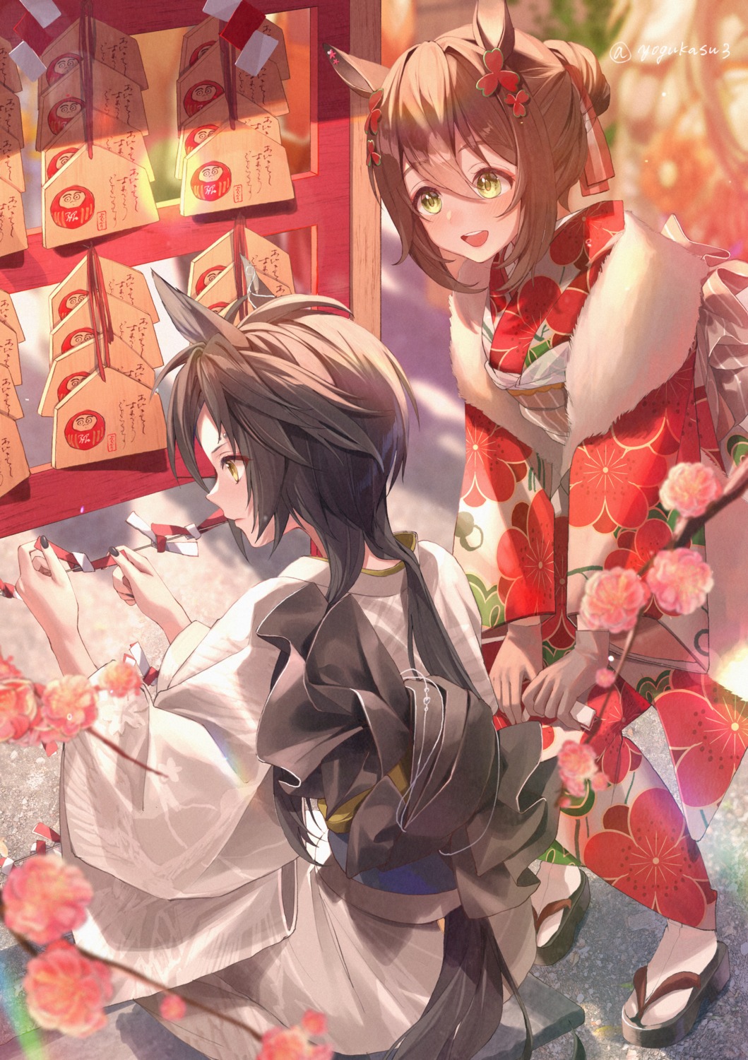 air_shakur_(umamusume), animal_ears, fine_motion_(umamusume), kimono, tail, uma_musume_pretty_derby, yogukasu
