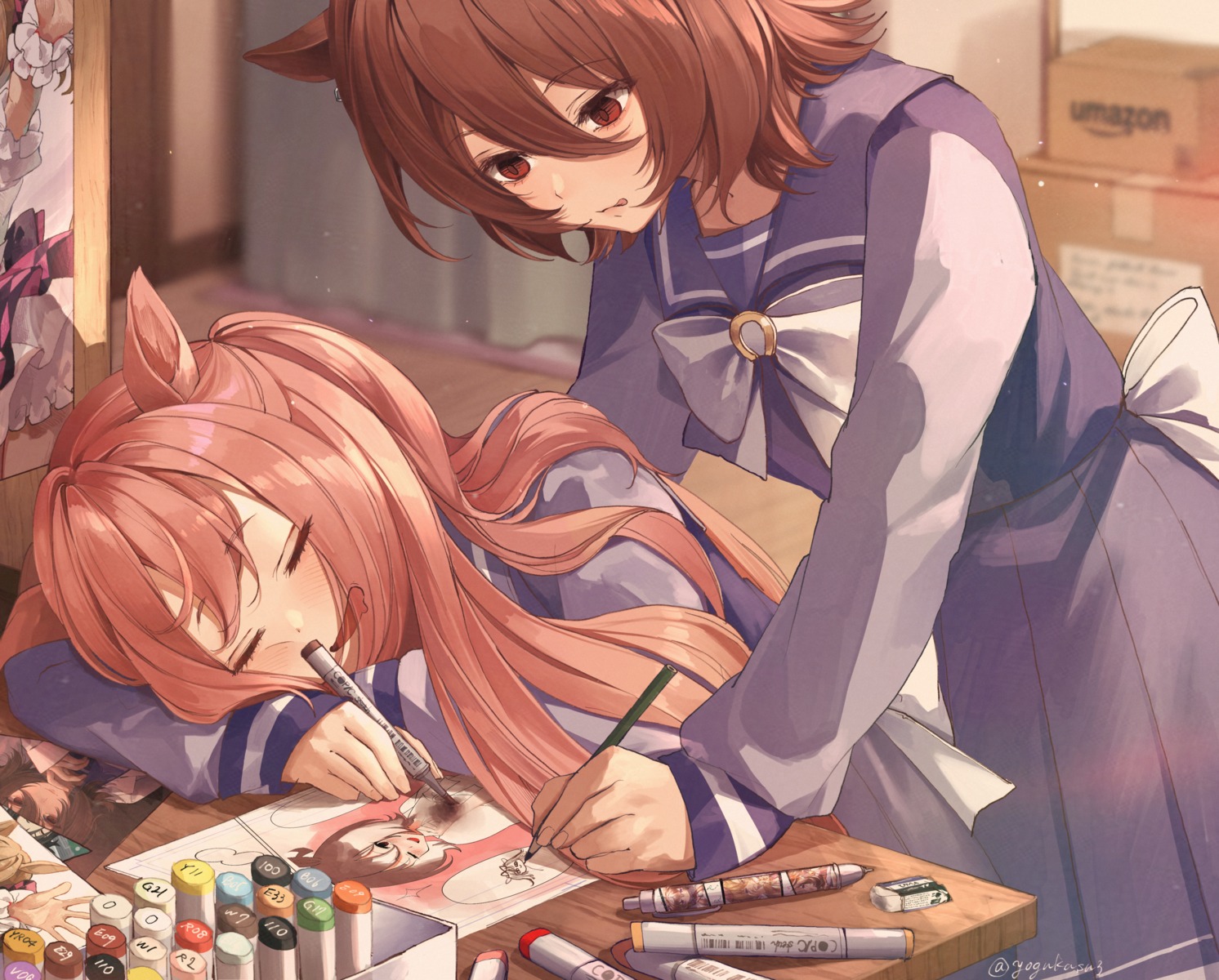 agnes_digital_(umamusume), agnes_tachyon_(umamusume), animal_ears, seifuku, tail, uma_musume_pretty_derby, yogukasu