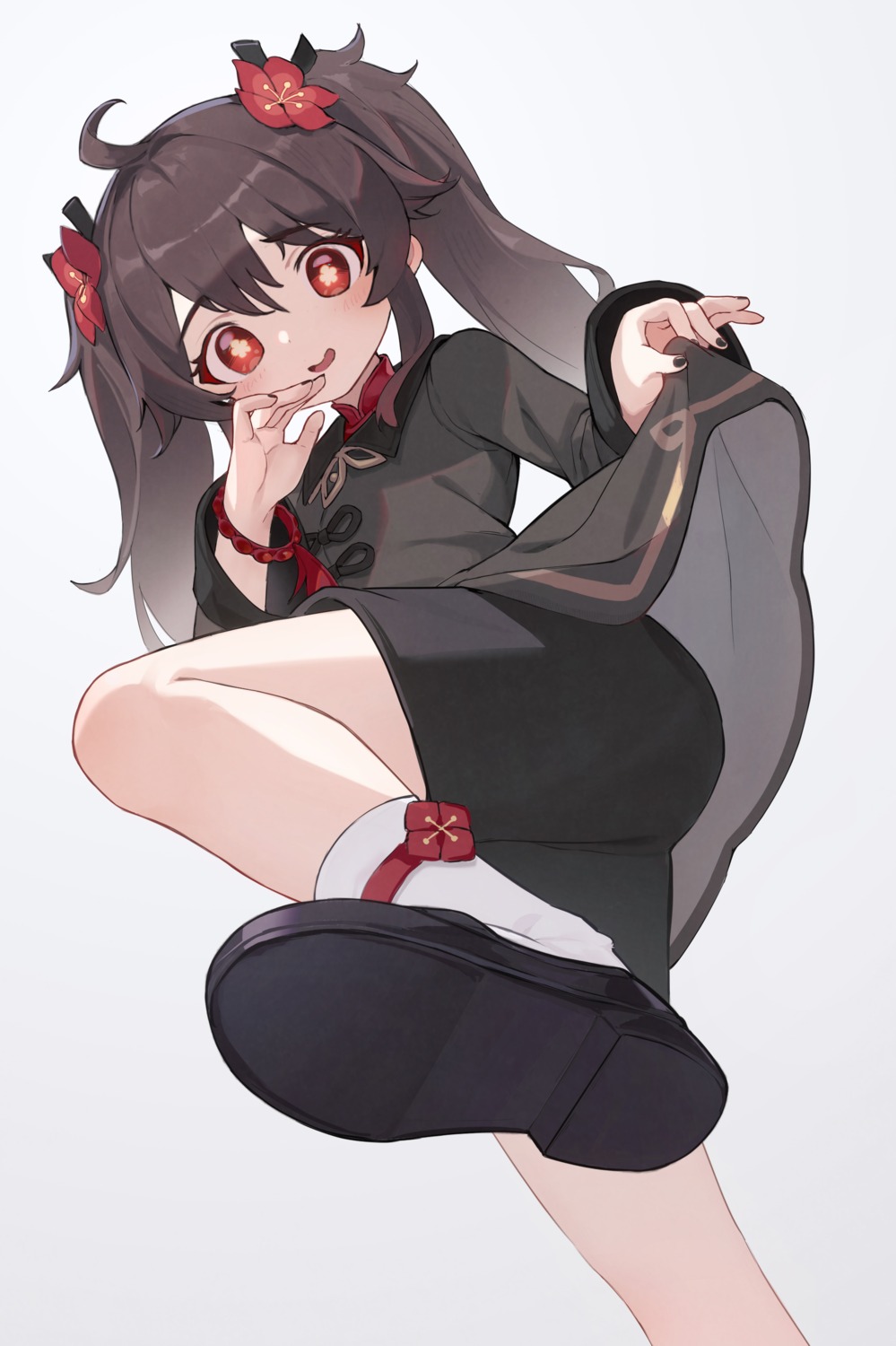 asian_clothes, bike_shorts, feet, genshin_impact, hu_tao, luelue_zi, skirt_lift