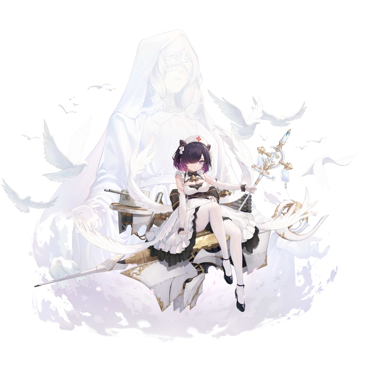 azur_lane, cleavage, heels, jervis_(azur_lane), jpeg_artifacts, ng_jie, nurse, pantyhose