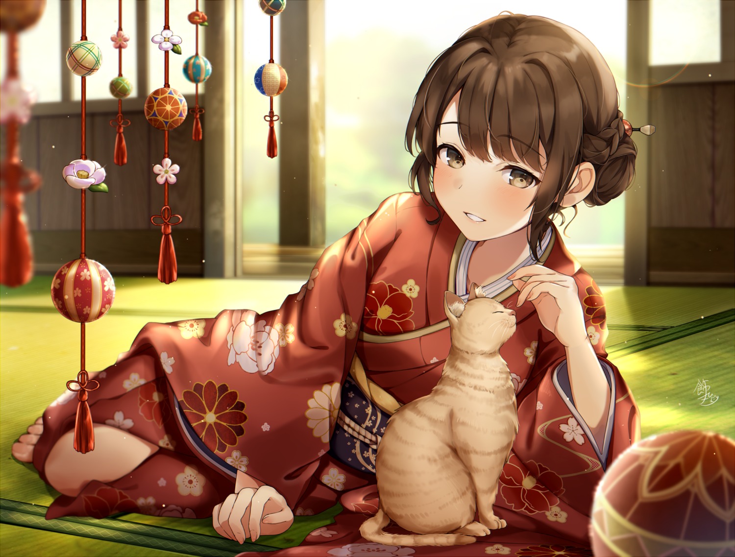 kazari_hisa, kimono, neko