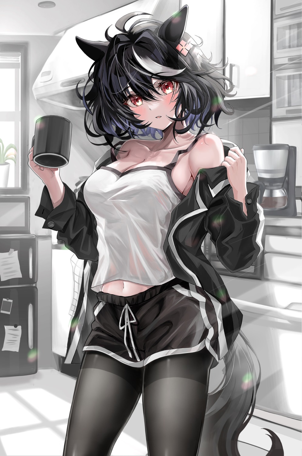 animal_ears, kitasan_black_(umamusume), pantyhose, ryuryu_mt, see_through, tail, uma_musume_pretty_derby, undressing