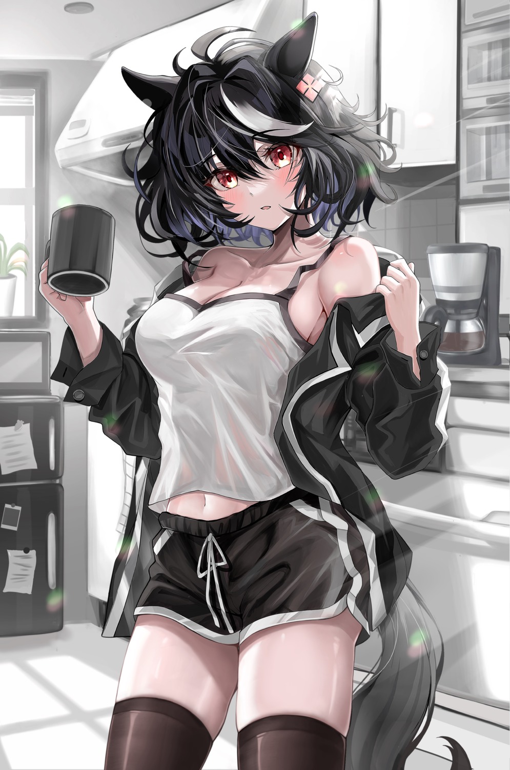 animal_ears, kitasan_black_(umamusume), ryuryu_mt, see_through, tail, thighhighs, uma_musume_pretty_derby, undressing