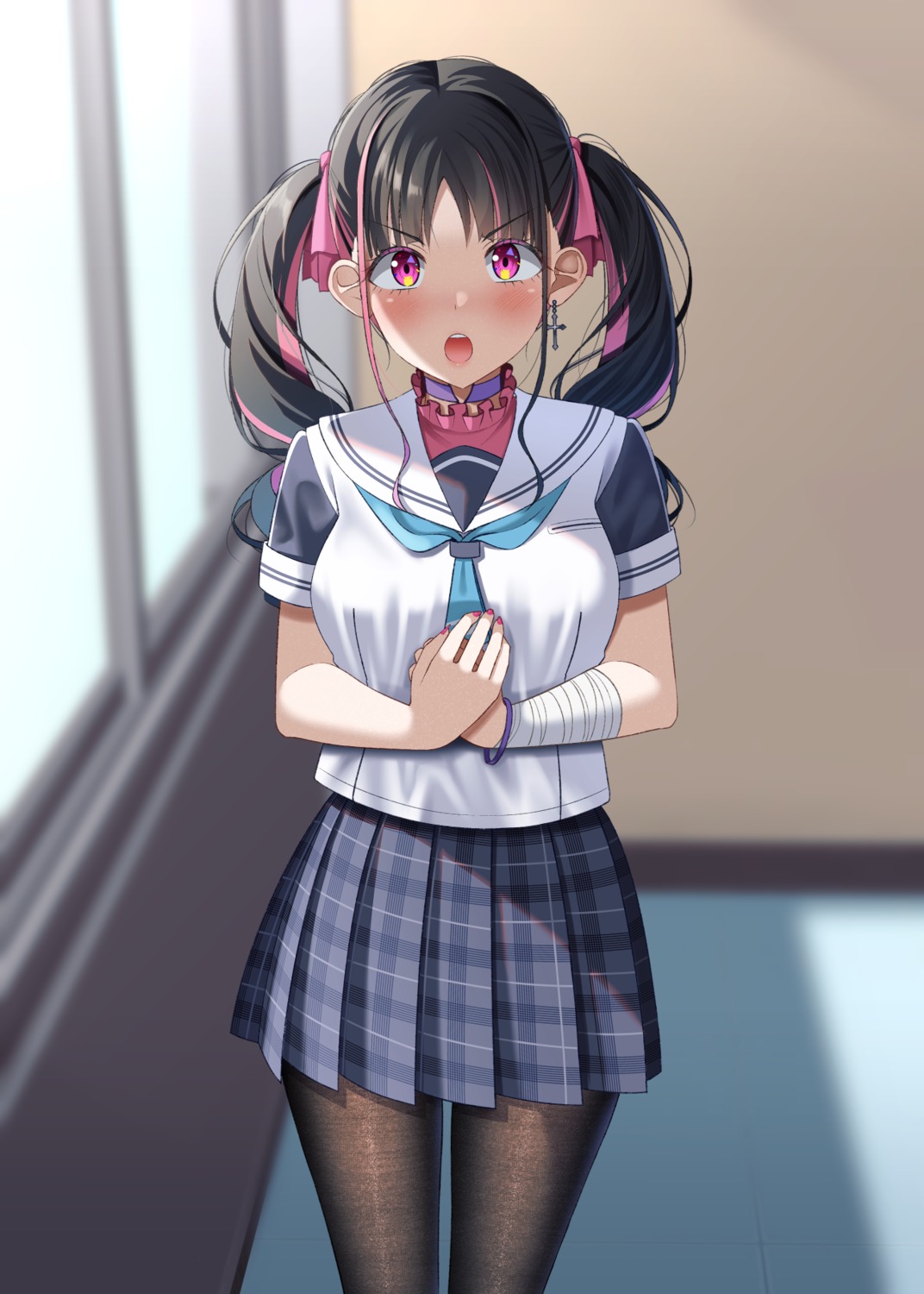 bandages, gurande, pantyhose, rimone_(gurande), seifuku