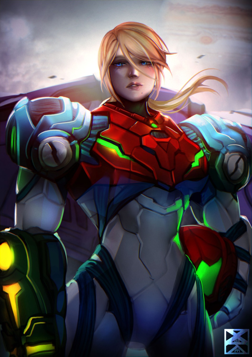 armor, artist_revision, bodysuit, metroid, metroid_dread, samus_aran, weapon, xuuikie_ashe
