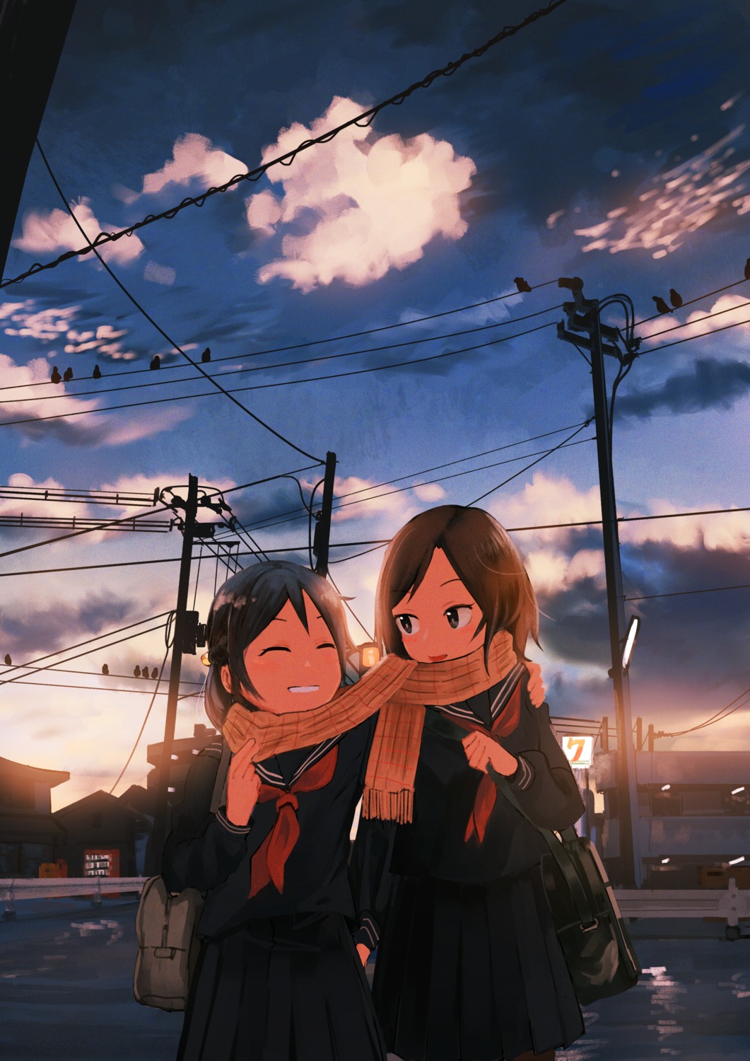 inami_hatoko, landscape, seifuku, yuri