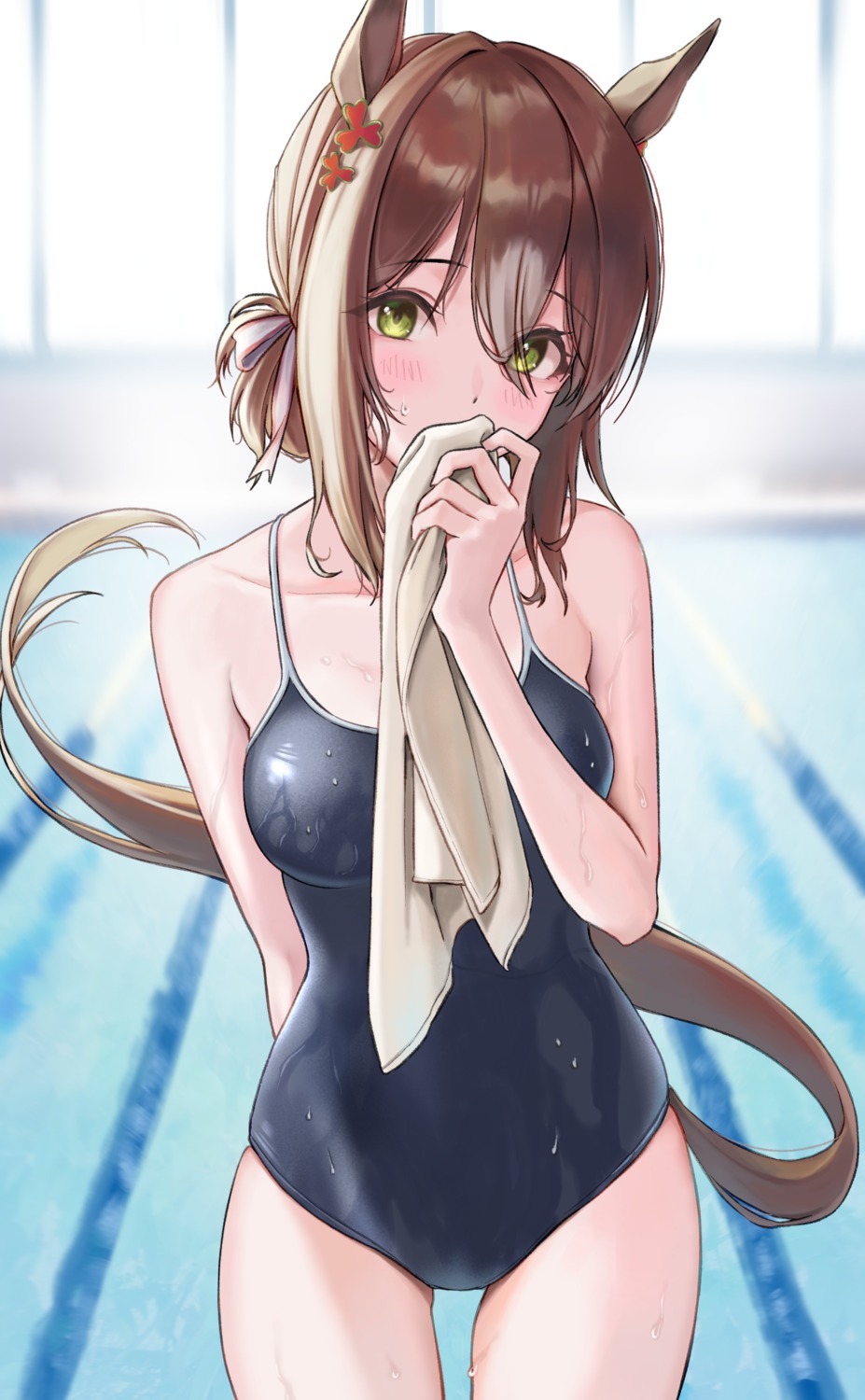 animal_ears, fine_motion_(umamusume), huziko, school_swimsuit, swimsuits, tail, uma_musume_pretty_derby
