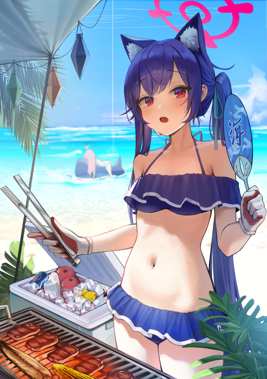 animal_ears, bikini, blue_archive, dong_ji, halo, kuromi_serika, nekomimi, swimsuits, takanashi_hoshino