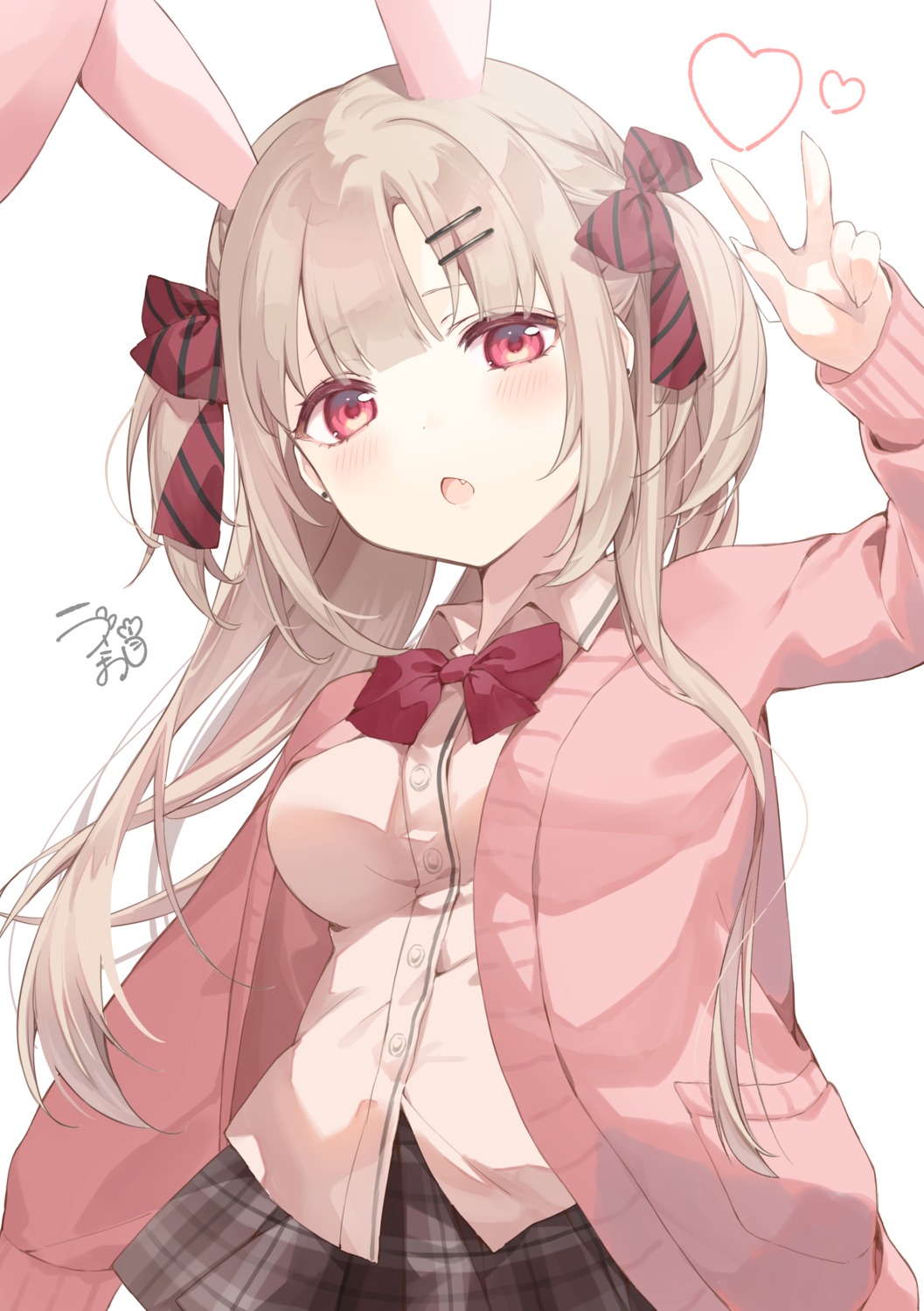 animal_ears, bunny_ears, seifuku, sweater, usanta