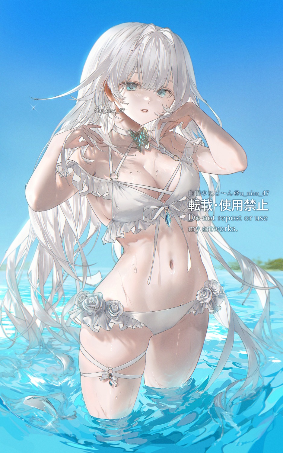 bikini, cleavage, garter, swimsuits, wet, yunikon