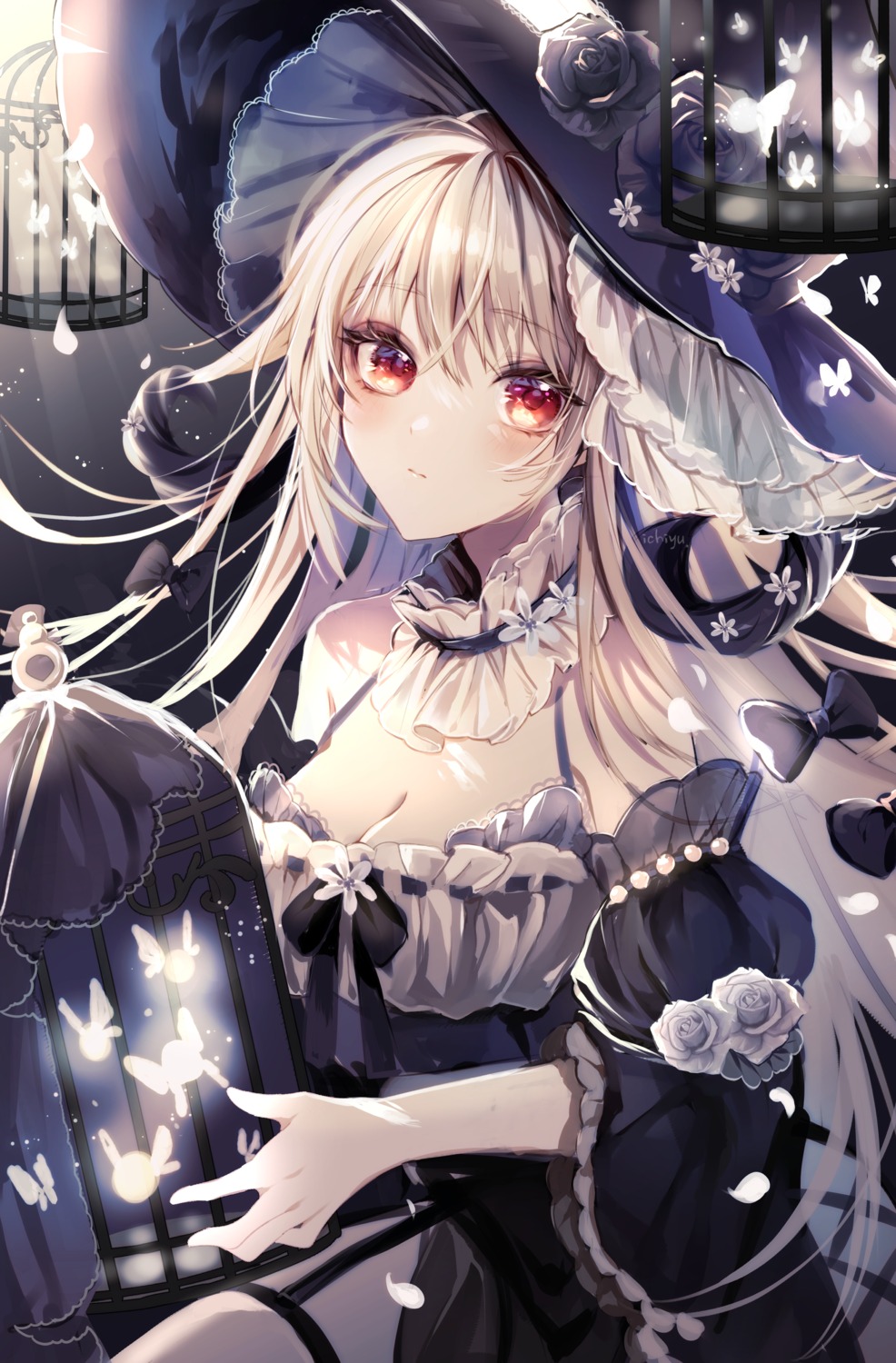 artist_revision, cleavage, dress, garter, ichineko., witch