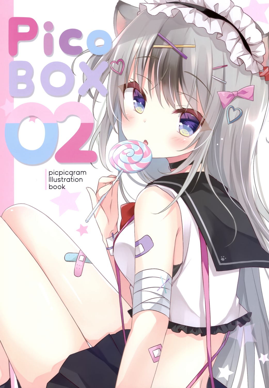 animal_ears, bandages, bandaid, nekomimi, picpicgram, platinum_kinoko, seifuku