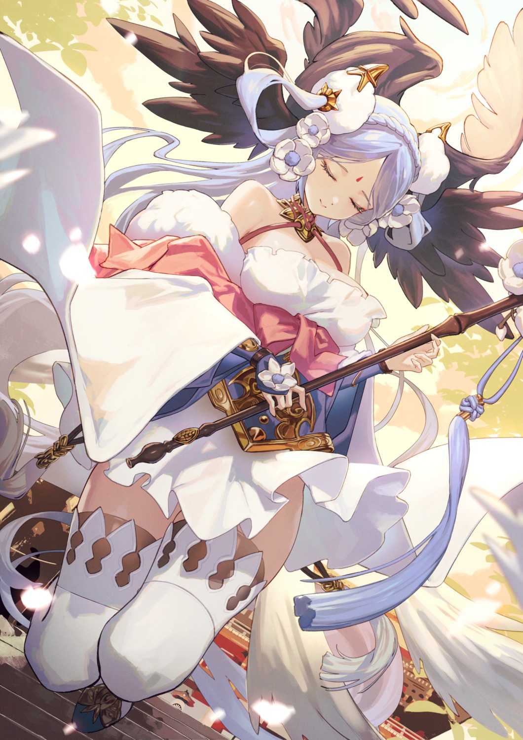 dai_nikucho, skirt_lift, thighhighs, wings