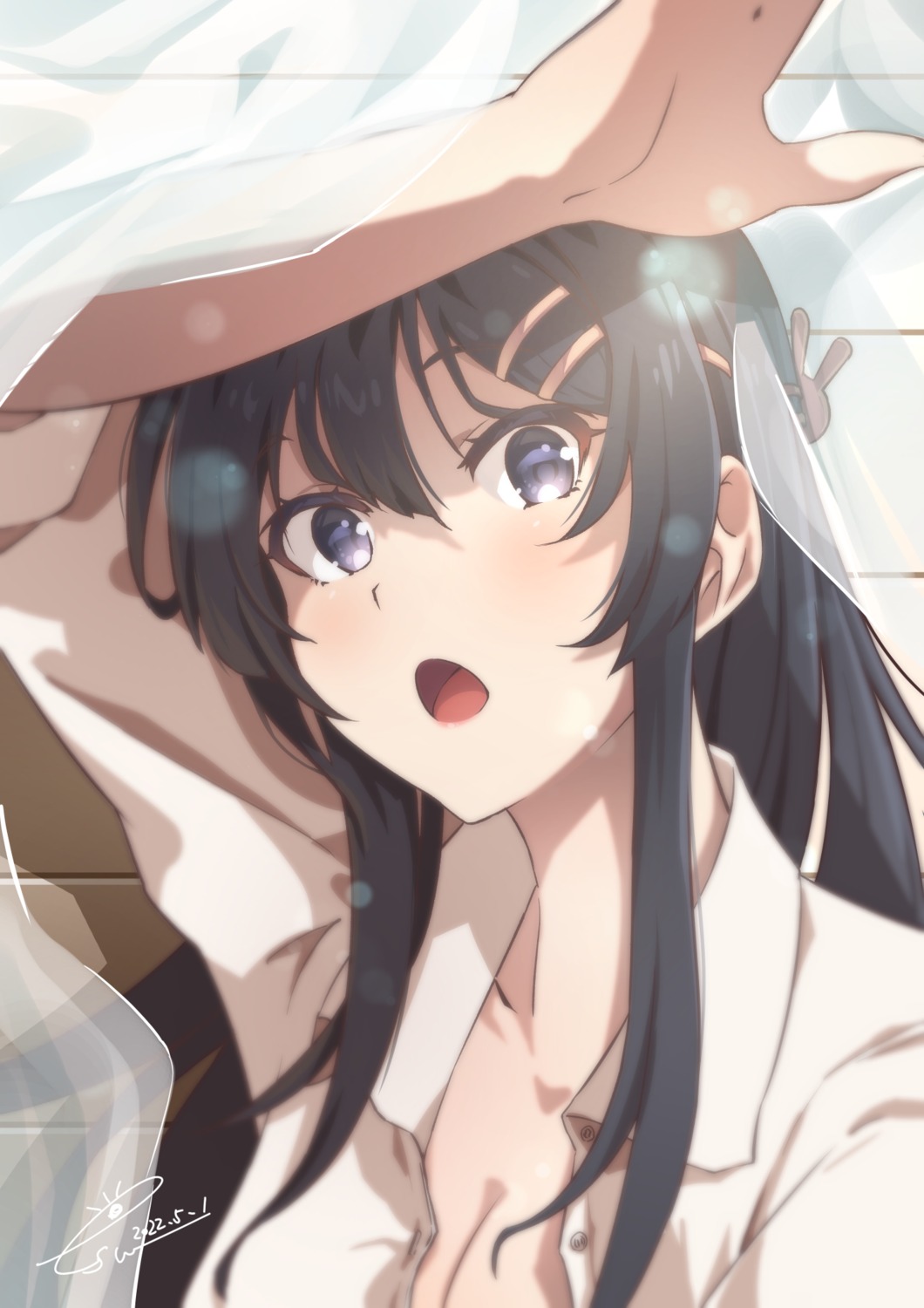 cleavage, dress_shirt, open_shirt, raiz_art_works, sakurajima_mai, seishun_buta_yarou