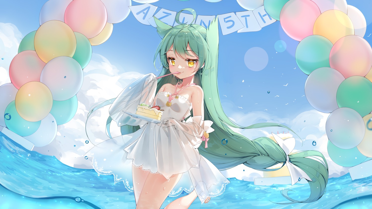 akashi_(azur_lane), animal_ears, azur_lane, dress, maya_g, nekomimi, no_bra, see_through
