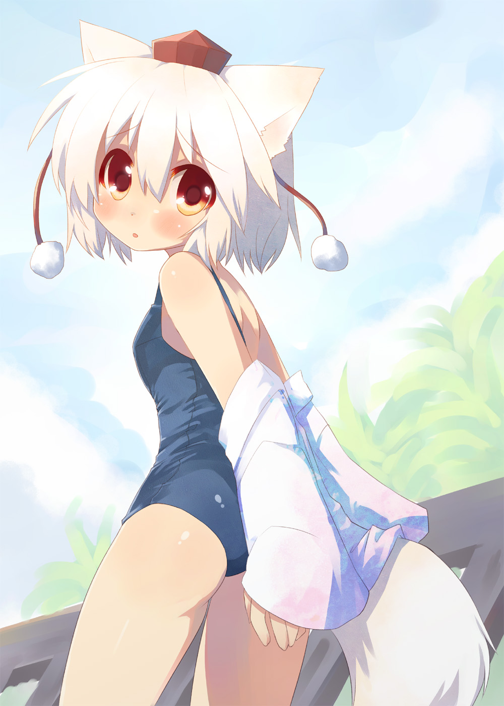 animal_ears, inubashiri_momiji, school_swimsuit, swimsuits, tail, toba_hiyoko, touhou