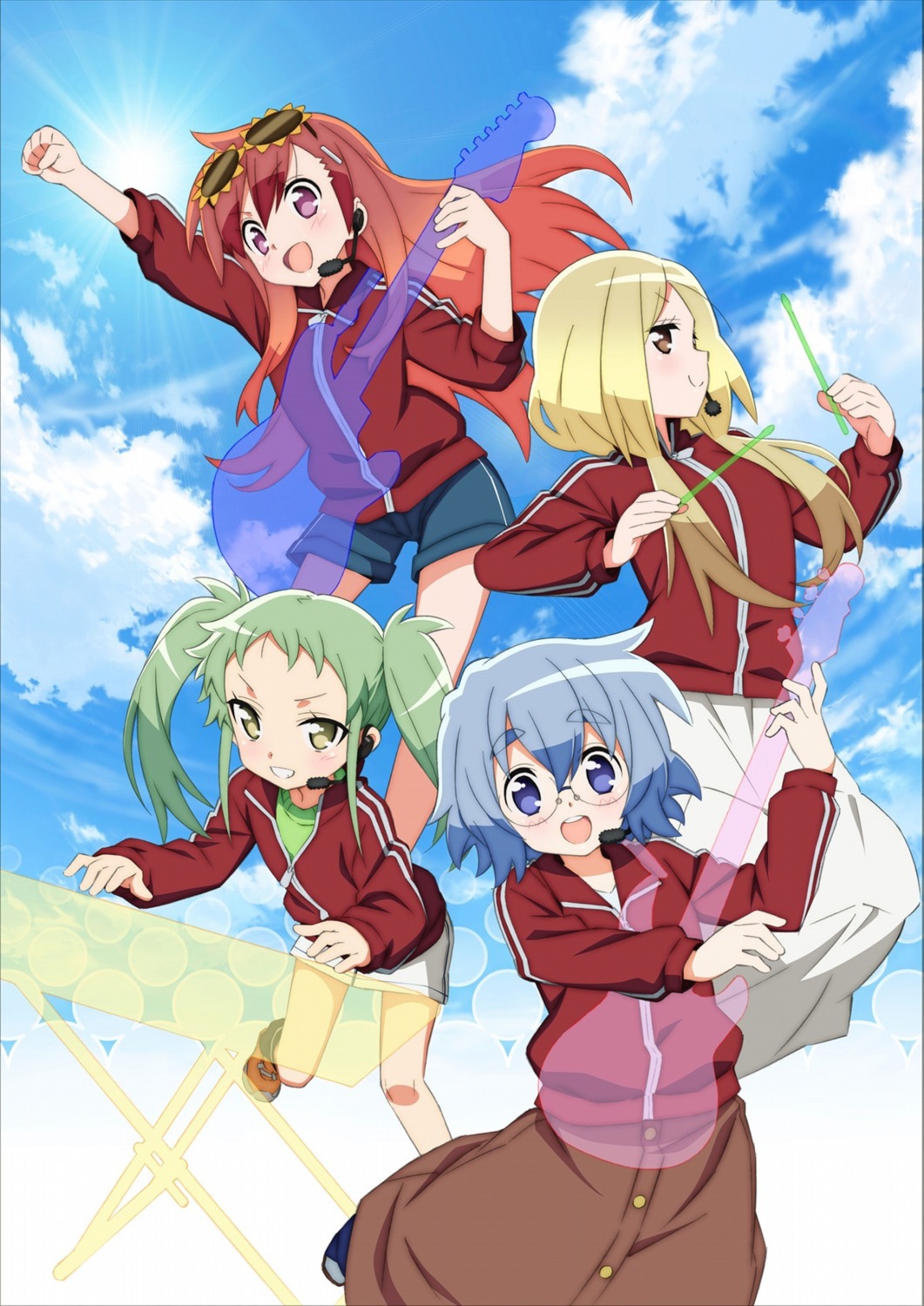 araya_rin, asougi_nayuta, guitar, gym_uniform, kitakaze_fubuki, kogarashi_mafuyu, maesetsu!, megane