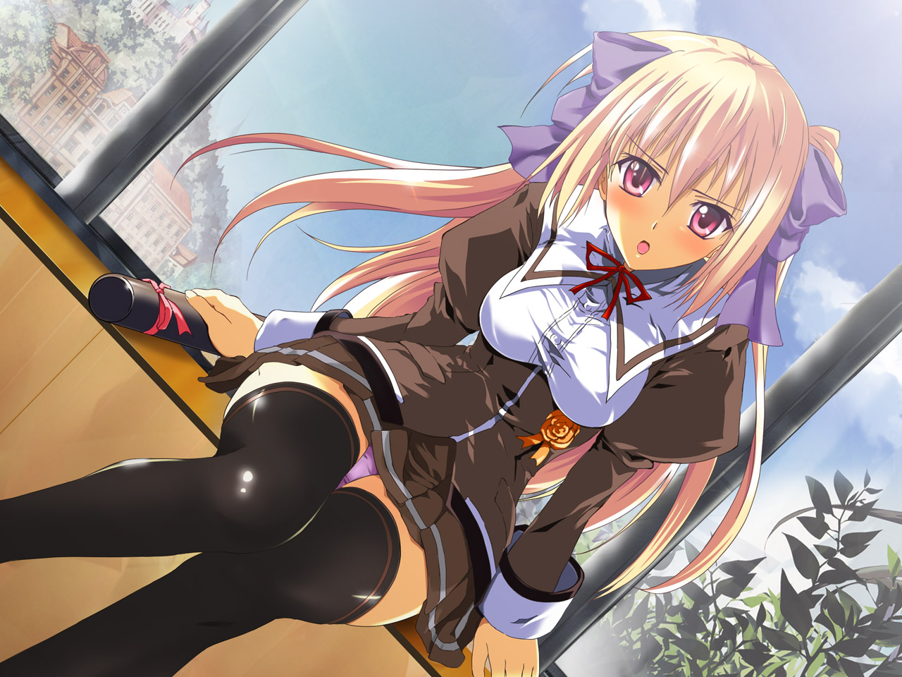 pantsu, sazanami, seifuku, shinkyoku_soukai_polyphonica, thighhighs, wallpaper, yugiri_perserte