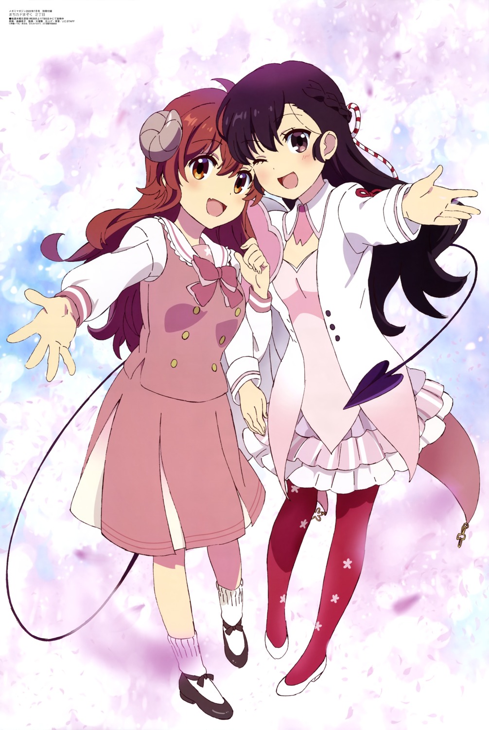 chiyoda_sakura, dress, heels, horns, machikado_mazoku, morifuji_kiko, pantyhose, tail, yoshida_yuuko_(machikado_mazoku)