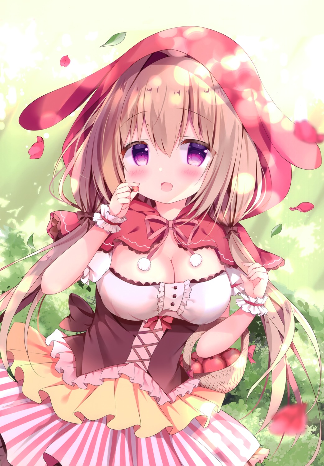 animal_ears, azumi_kazuki, cleavage, come_through, dress, little_red_riding_hood_(character)