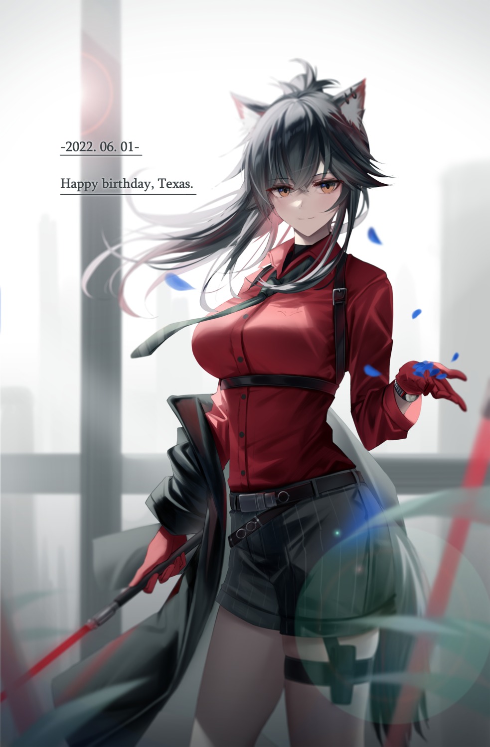 animal_ears, arknights, garter, shokuyou_koori, sword, tail, texas_(arknights)