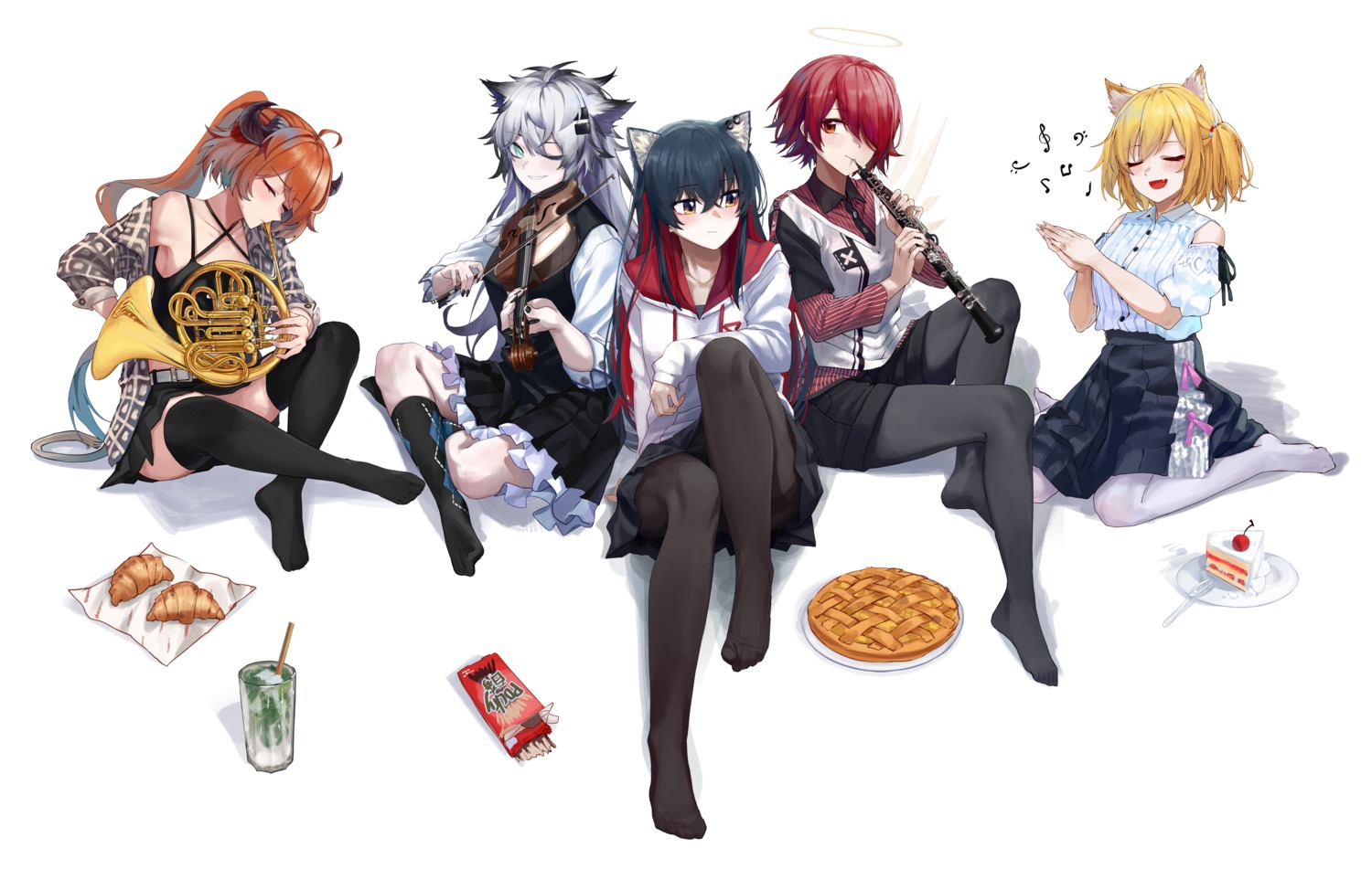 angel, animal_ears, arknights, croissant_(arknights), exusiai_(arknights), lappland_(arknights), pantyhose, sora_(arknights)
