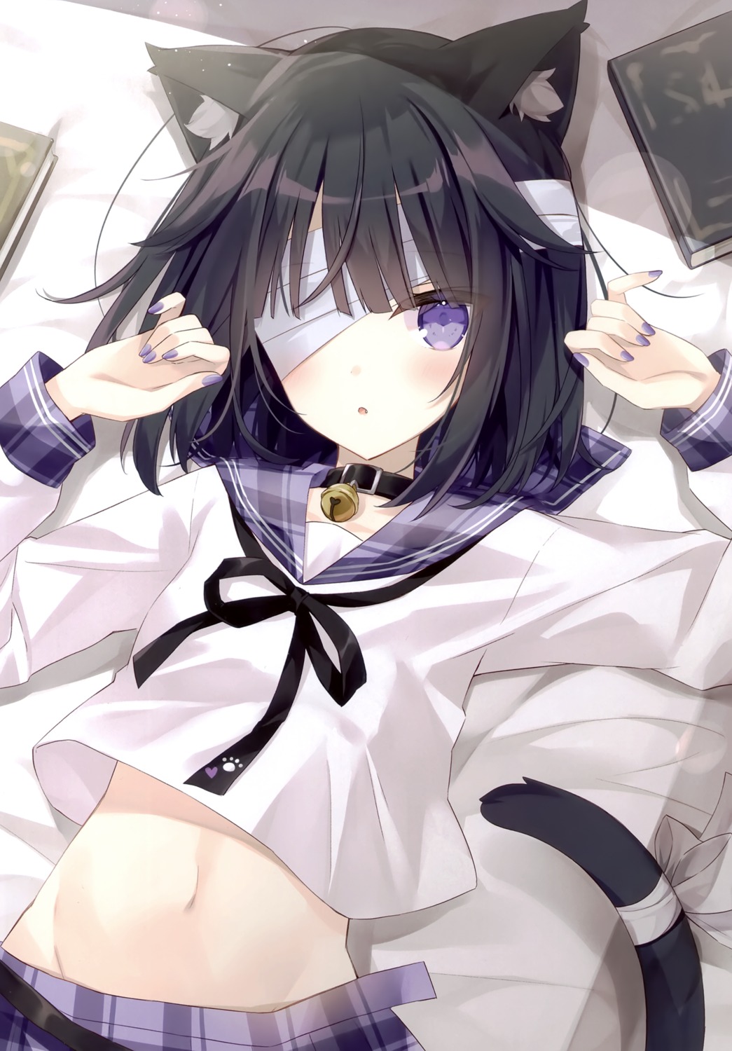 animal_ears, bandages, hoshi, indie_virtual_youtuber, kurose_kiri, nekomimi, seifuku, tail