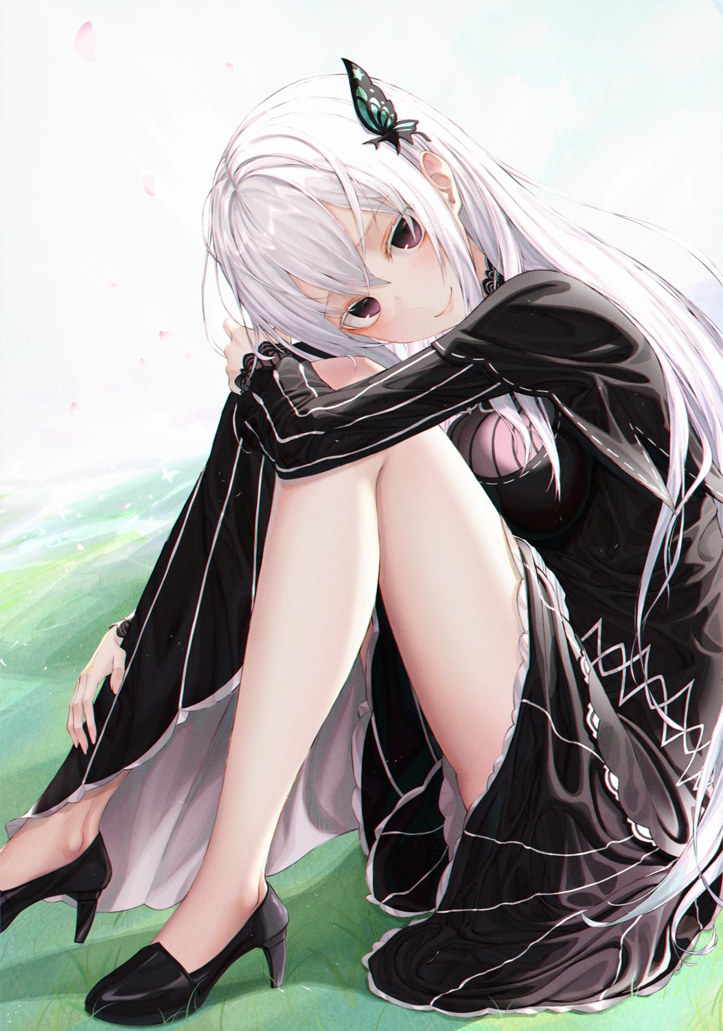dress, echidna_(re_zero), eichi_(skskdi12z), heels, re:zero_kara_hajimeru_isekai_seikatsu, skirt_lift
