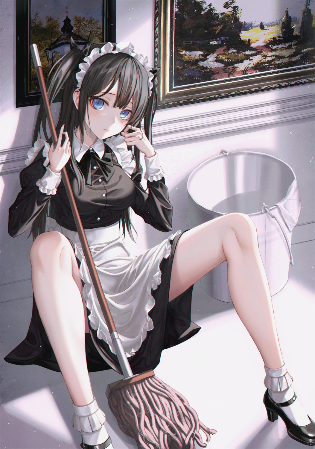 eichi_(skskdi12z), heels, maid, skirt_lift