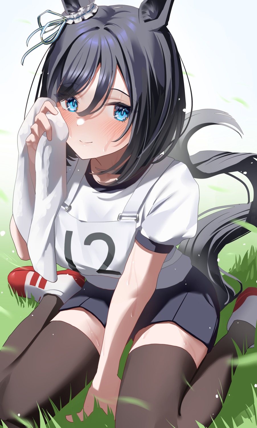 animal_ears, eishin_flash_(umamusume), gym_uniform, ningen_mame, tail, thighhighs, uma_musume_pretty_derby, wet