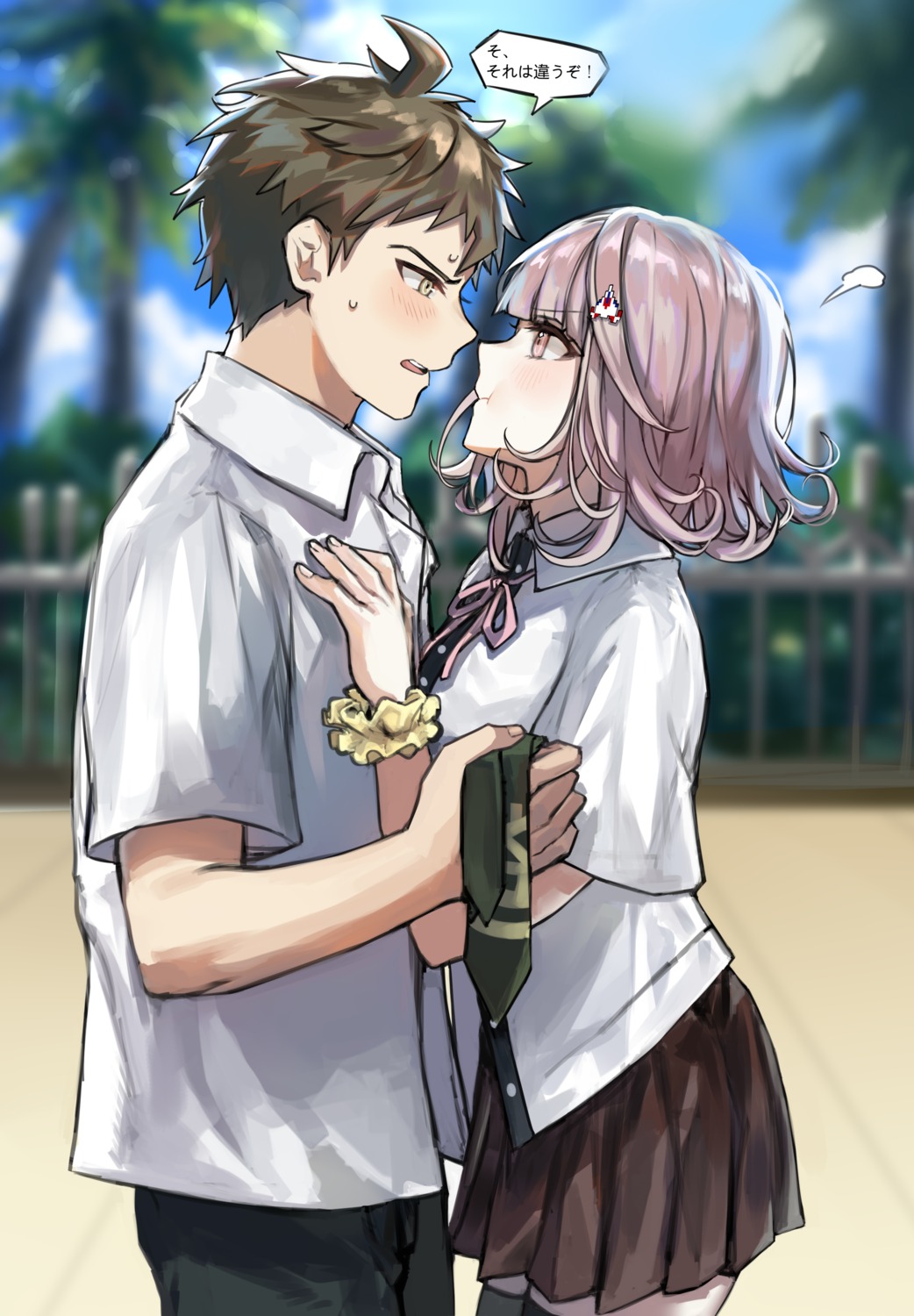 dangan-ronpa, dangan-ronpa_2, hinata_hajime, nanami_chiaki, seifuku, sp0i0ppp, thighhighs