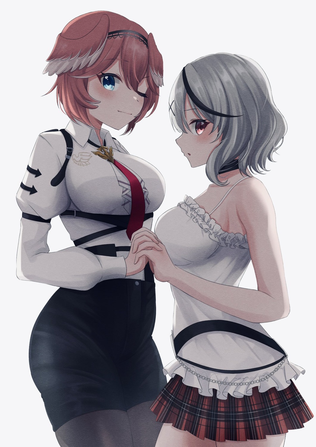 ass, hololive, pantyhose, sakamata_chloe, solfart, takane_lui, uniform, wings