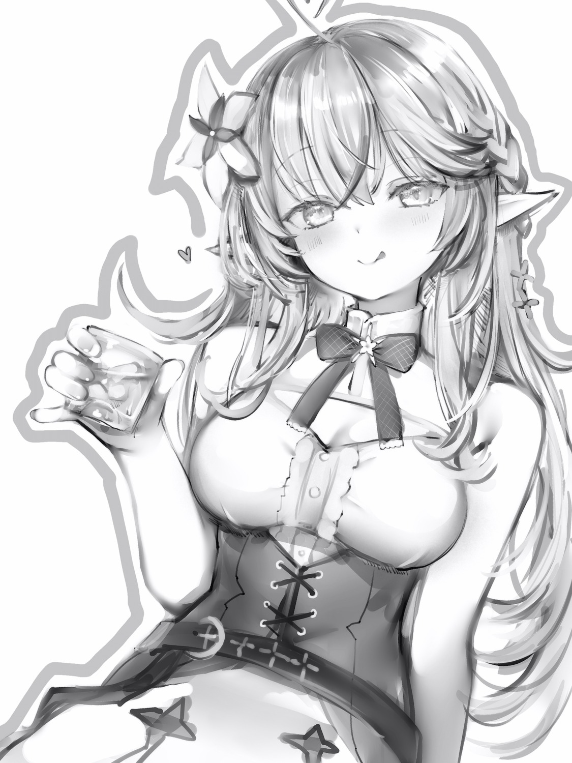elf, hololive, monochrome, nanashi_(nlo), pointy_ears, sketch, yukihana_lamy