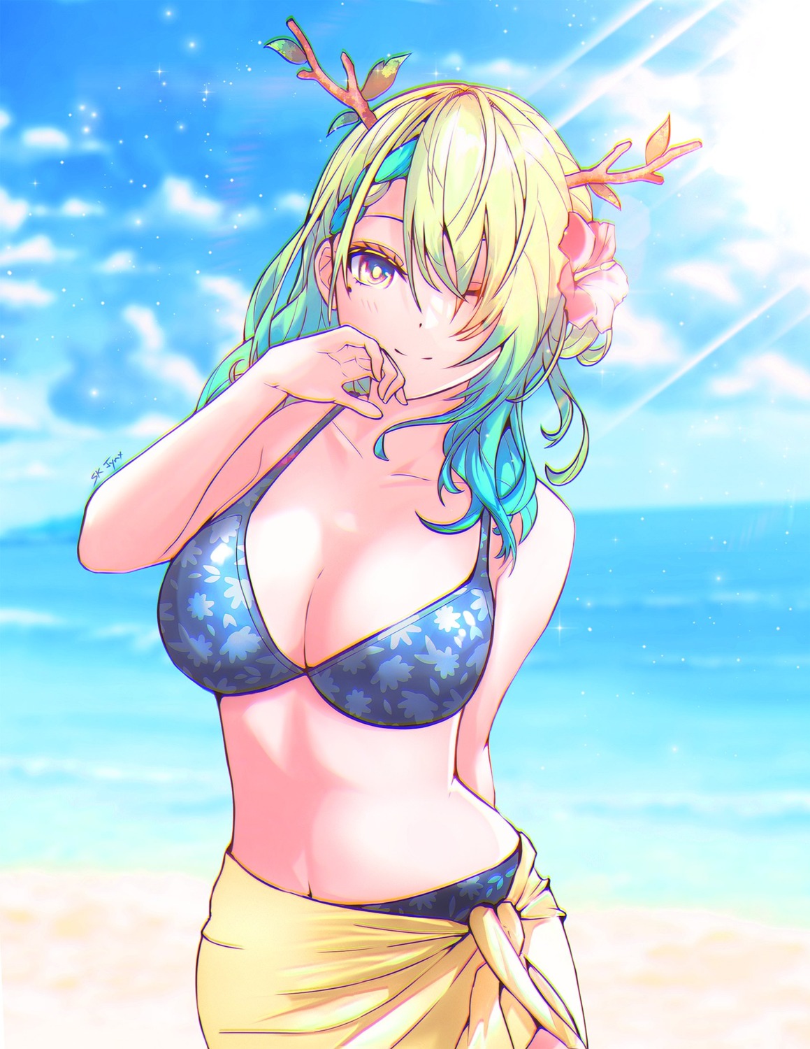 bikini, ceres_fauna, hololive, hololive_english, horns, sk_jynx, swimsuits