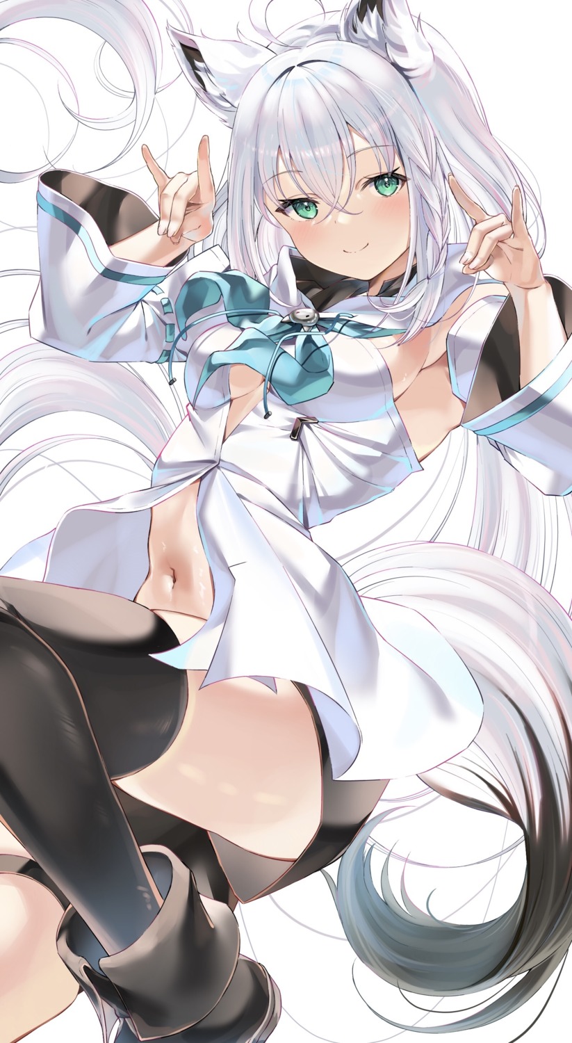 animal_ears, bochibochi_(gyuuniku_6000), cleavage, hololive, hololive_gamers, kitsune, open_shirt, shirakami_fubuki