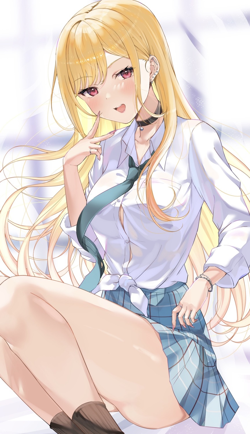 bochibochi_(gyuuniku_6000), cleavage, kitagawa_marin, seifuku, skirt_lift, sono_bisque_doll_wa_koi_wo_suru
