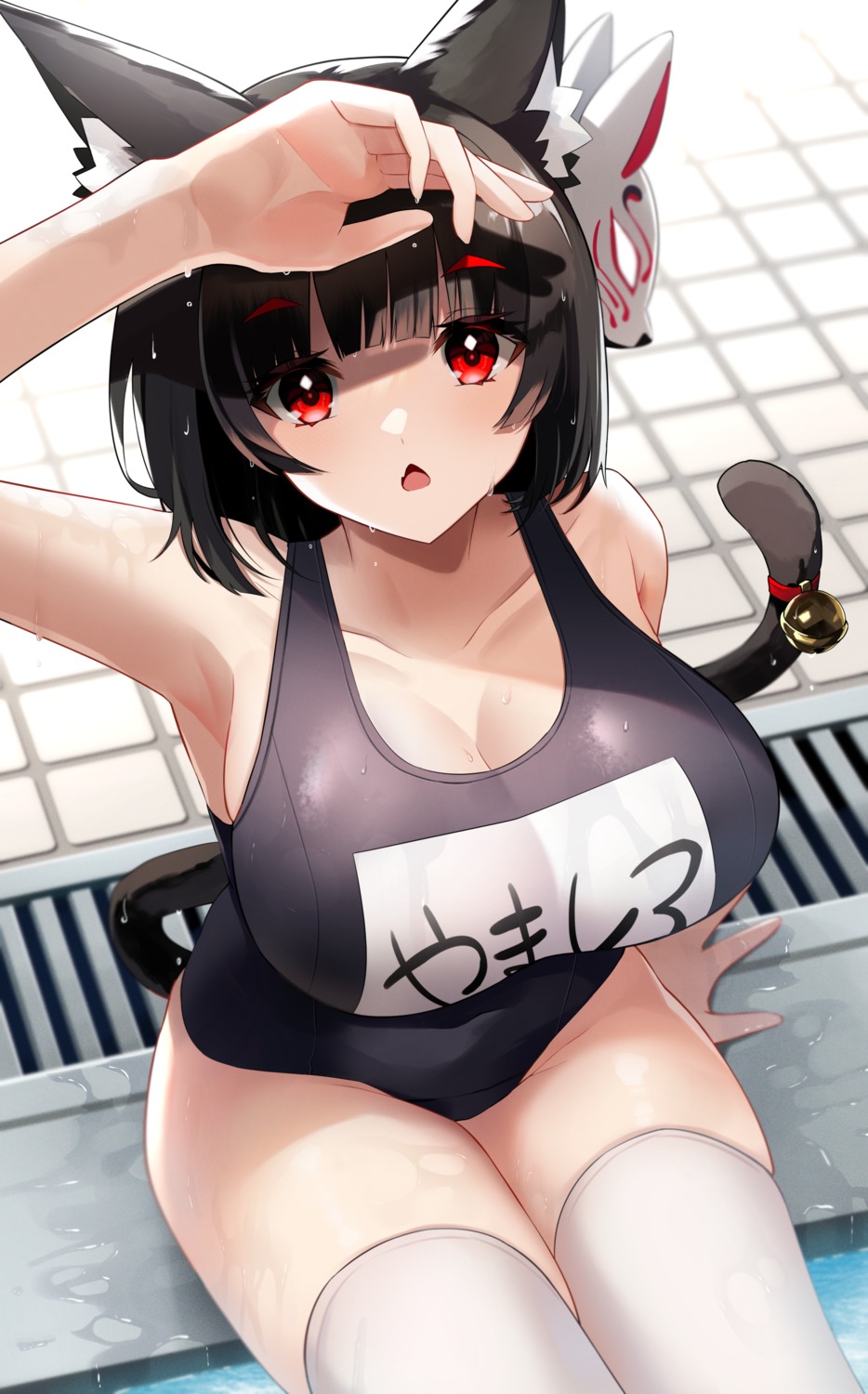 animal_ears, azur_lane, school_swimsuit, swimsuits, thighhighs, yamaha_tsui, yamashiro_(azur_lane)