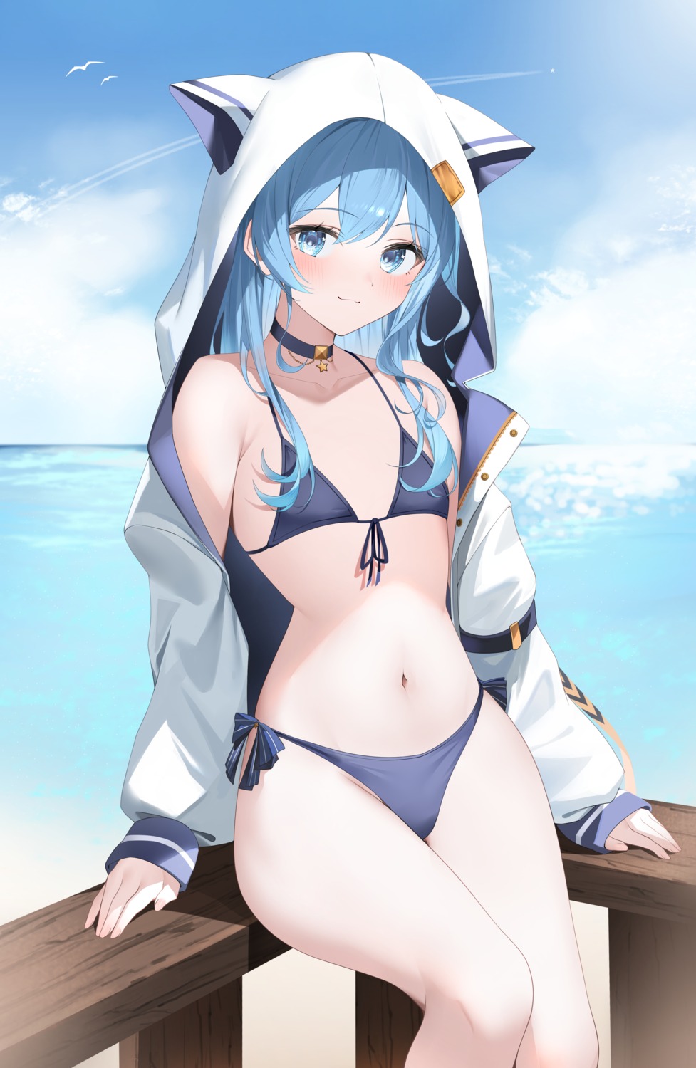 bikini, hololive, hoshimachi_suisei, open_shirt, ryuya, swimsuits