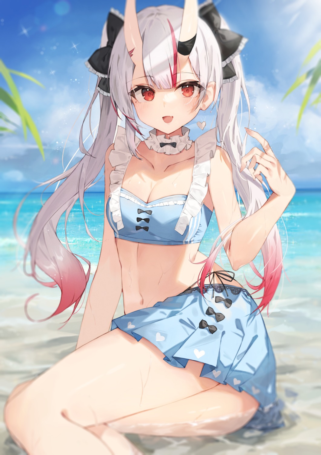 bikini, cleavage, hololive, horns, nakiri_ayame, swimsuits, taht_(that_is_mm), wet